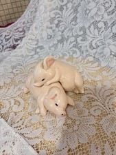 Vtg Ceramic Sleeping Pigs Lot of 2 Fit Together Loving Matte Finish ea 4.5