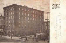 SE Lansing MI 1908 STREETCAR ERA at PRUDDEN BLOCK CORNER Railway or Traction Co. picture