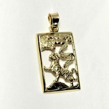 Steven Lee Hawaii 14K Yellow Gold Chinese Dragon Versus Tiger 20mm Pendant 1.4g picture