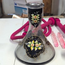 Vintage Bohemian Glass Hookah Base Set - Hand Painted Tre Fuochi - Bowl & 2 Hose picture