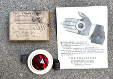Vintage TRAVELITE Red Reflector Driver Hand Signal, Travelers Ins. w/box & paper picture