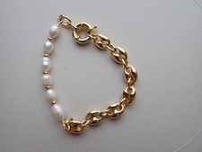 ANNIKA INEZ Pearl Bracelet Gold Antique Vintage 18cm Brass & Freshwater Pearl JP picture