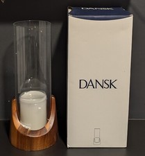 Lot of 4 - Dansk Viking Hurricane Wood Base Glass LED Candle Holders - NEW picture