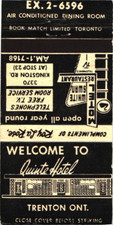 Quinte Hotel White Swan Motel Trenton ON Vintage Matchbook Cover 1960s picture