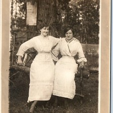 c1910s Women on Rustic Branch Bench RPPC Poster Show Advertising Postcard picture