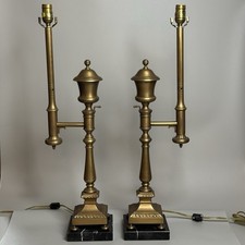 1979 Chapman Brass Marble Chippendale Argand Offset Banquet Buffet Lamps 31