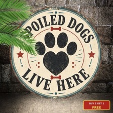 Cute Dog Paw Silhouette Circular Tin Sign Durable Pet Room Plaque picture