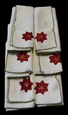 Set Of 6 Christmas Poinsettia Cloth Napkins Beautiful Embroidered Condition 17” picture