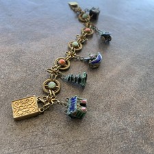 Vintage Antique Chinese Export Brass Enamel Charm Bracelet needs Repair picture