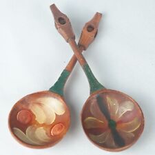 Pair of Swedish Hand-Carved and Painted Folk Art Slöjd Wooden Rattle Nut Spoons picture