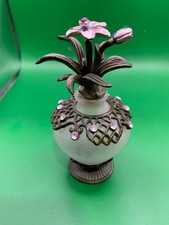 20th Century French Frosted Glass Brass Jewelled Flower Finial Bottle picture