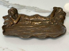 Art Nouveau Bronze Cast Nymph & Pond Scene VIDE-POCHE Vanity Tray picture