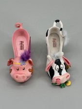 Willow Hall Shoo Shoo Moo Moo Cow Oink Oink Pig Shoe Figurines Lot of 2 picture