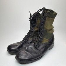 Military Combat Boots Black Leather Olive Drab Canvas Lace-Up CRC 10R picture