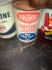 Kingsford Vintage Charcoal Lighter Advertising Can, White/Red/Blue Gas & Oil picture