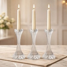 Set of 3 Baccarat Messina 6” Candle Holder Clear Crystal Made France Signed Mint picture