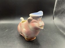 Vintage Ceramic Sailor Pig Creamer Planter Open Mouth Crazing Pastel Pink 6