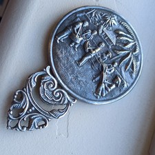 Vintage Sterling Handheld Mirror Scroll Handle Embossed Caribbean Theme picture