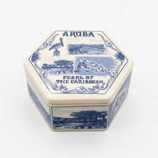 VTG Holland Delft Blue Aruba Hexagon Trinket Dish Hand Painted picture