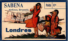 SABENA BELGIUM AIRLINES TO LONDRES / LONDON VERY OLD BAGGAGE LUGGAGE LABEL picture