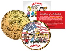 PEANUTS Americana CHARLIE BROWN & Snoopy JFK Half Dollar US Coin 24K Gold Plated picture
