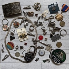 Vintage Grandpa’s Estate Junk Drawer Men’s Jewelry Lot Designer Silver Tone Pins picture