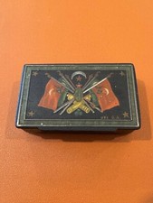 Antique Likely Russian Lacquer Box w/ Painted Flags Crescent Moon & Stars Dec. picture