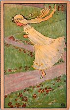 Artwork Postcard Young Girl Running Through A Garden picture