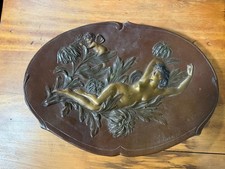Antique Jean Garnier Art Nouveau Pewter Figural Dish Nymph Cherub Signed c1900 picture