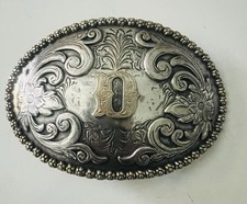 Nocona Silver Flower Filigree Engraved Western Belt Buckle Letter D picture