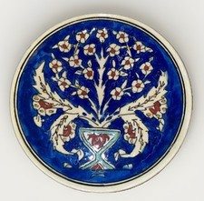 VTG Kütahya Turkey Hand Painted Tree of Life Plate Ceramic 7” Blue Turkish Art picture