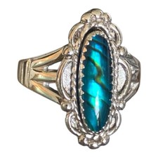 NEW Artisan Style 925 Sterling Silver Ring Iridescent Abalone Shell Inlay Size 7 picture