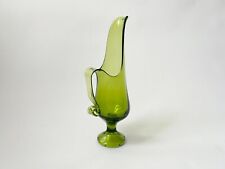 LE Smith Simplicity Footed Swung Glass Avocado Green Footed Ewer Candle Holder picture