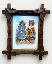 Antique Victorian Hand Carved Wooden Frame Picture “The Little Farmers” Print  picture