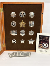 12 STERLING SILVER Franklin Mint OFFICAL BADGES OF GREAT WESTERN LAWMEN in Case picture