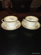 ANTIQUE NORITAKE JAPAN PORCELAIN CHINA SET OF 2 TEA & SAUCERS 592 BELVOIR 1930s picture