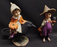 Pair Bethany Lowe HALLOWEEN BOY & GIRL Cast Resin Figurines picture