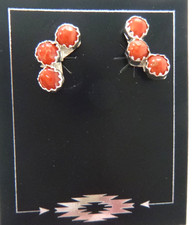 Zuni Janice Spencer Red Coral Trio Earrings  925 Sterling Silver 3/4