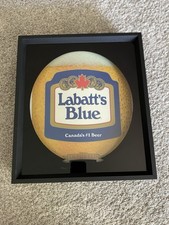 VTG Labatt’s Blue Light Up Advertising Glass Wood Frame Sign 1990 16” x 14” Beer picture