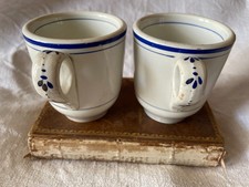 Antique French Pr Porcelain Handpainted Blue White Tasse à Brûlot Cups c1840s picture