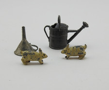Vintage Metal Dollhouse Miniatures Lot Rabbit Watering Can Funnel Garden Access picture