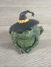 Green Frog Figurine Statue Wearing Black Witch Hat with Star Charm picture