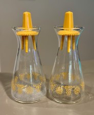 Pair Vintage Pyrex Compatibles Butterfly Gold Clear Glass Salt & Pepper Shakers picture
