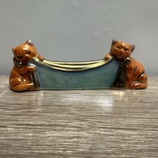 Vintage Lusterware Ceramic Cats Blanket Trough Planter Pen Holder Japan Orange picture