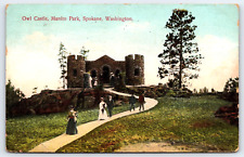 Original Old Vintage Antique Postcard Owl Castle Manito Park Spokane, WA 1909 picture