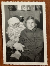 Vtg Found Photo Cute Girl On Santas Lap 1958 50s Funny Santa 5 x 3 picture