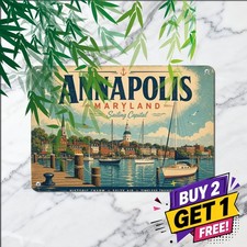 Annapolis Maryland Harbor Nautical Sailboat Travel Decor Metal Tin Sign 8x12 picture
