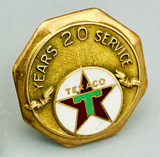 Vintage Texaco 20 Year Service Pin 14K Gold Enamel Robbins Screw Back Gas Oil picture