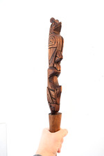 Vintage PNW Talking Stick 1970's Eagle and Orca Red Cedar 20x 2 Signed Alaska picture