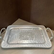 Vtg 1950s Cromwell Hand Wrought Aluminum Tray W/ Fruit& Vegetables Handles picture